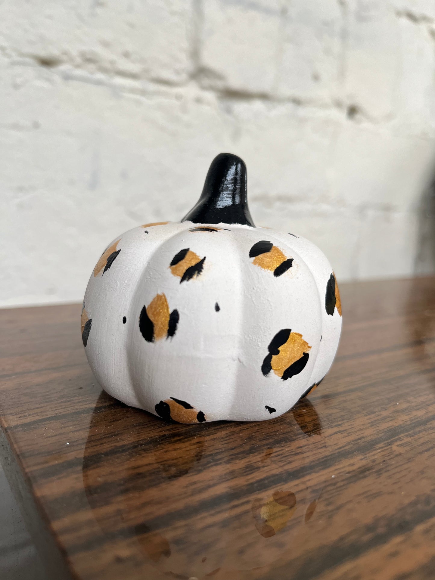 Miniature handpainted leopard print ceramic pumpkin
