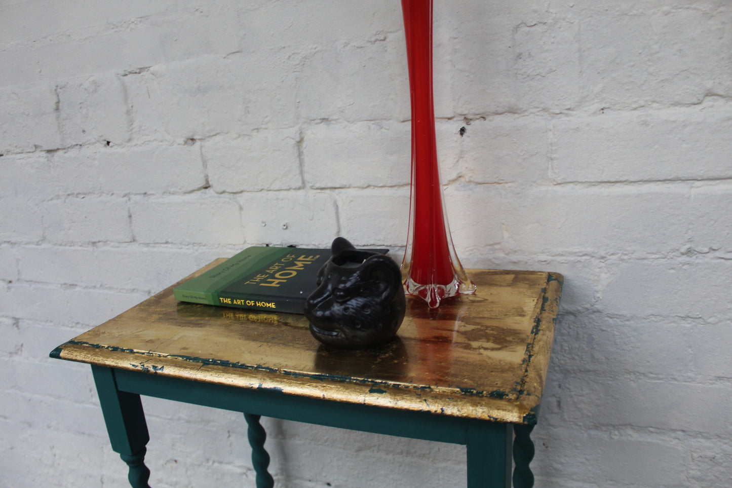 Carolina Green and Gold Barley Twist Leg Table