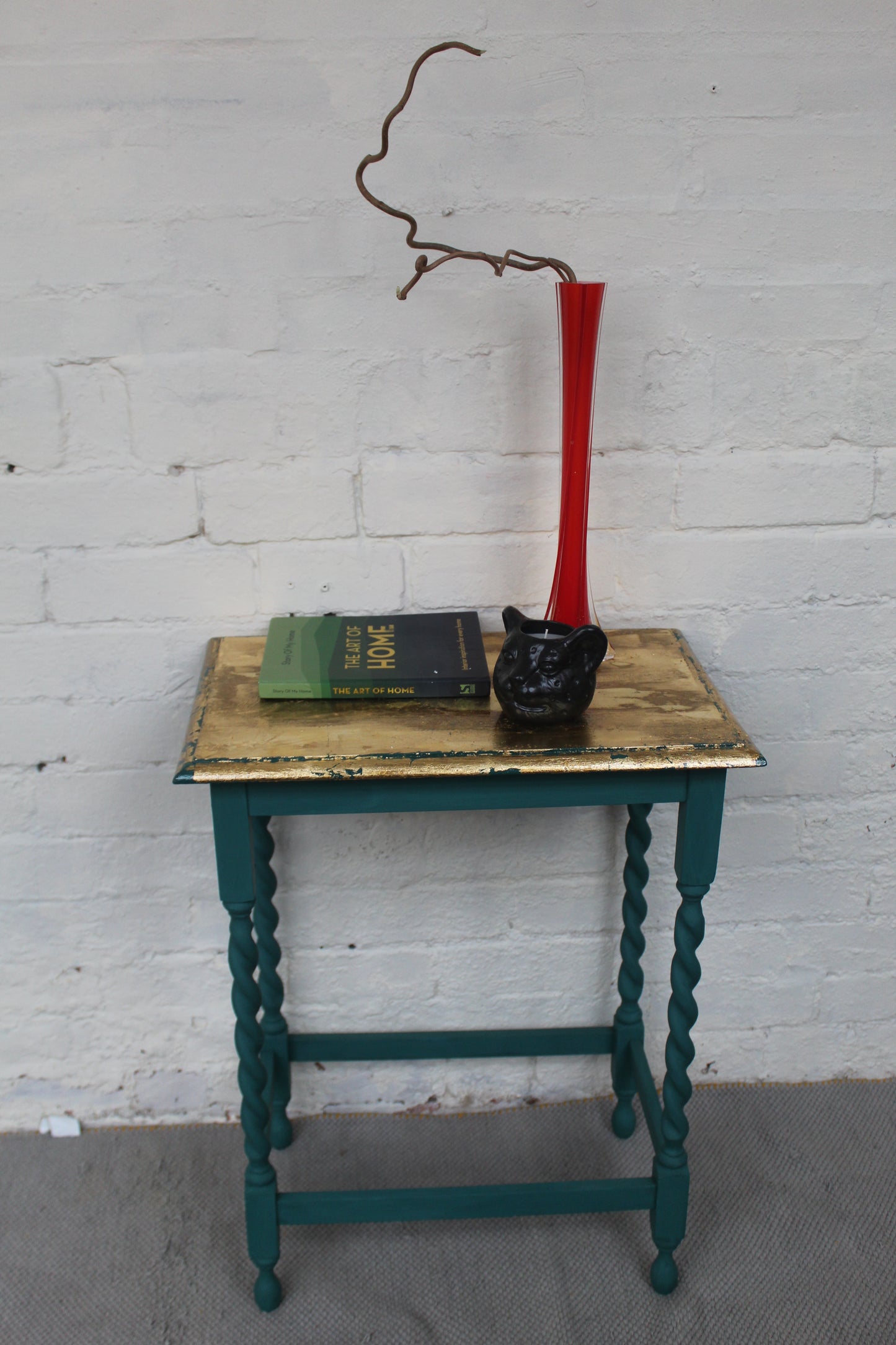 Carolina Green and Gold Barley Twist Leg Table