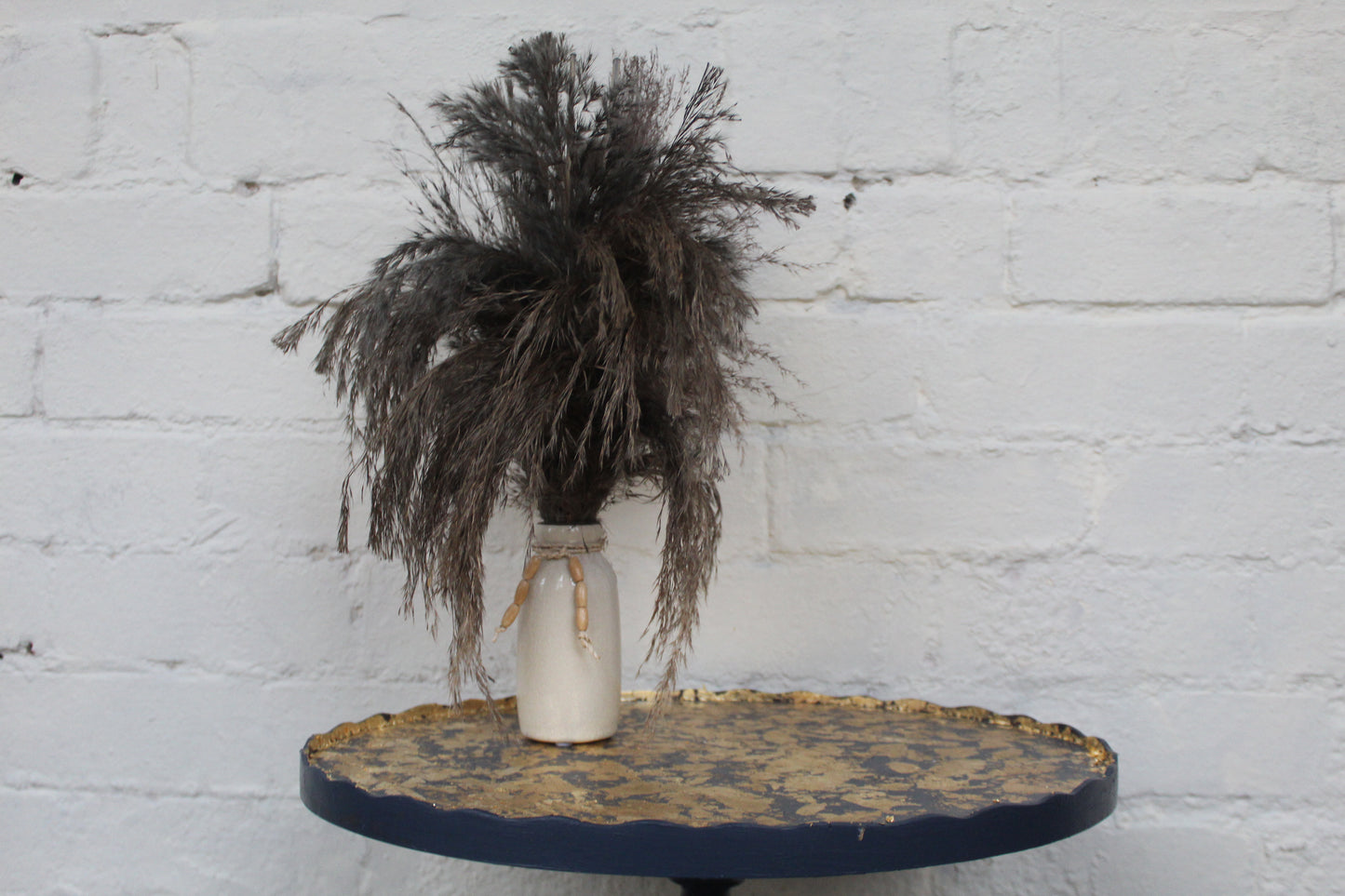 Delano Navy Blue and Gold Pie Crust Plant Stand
