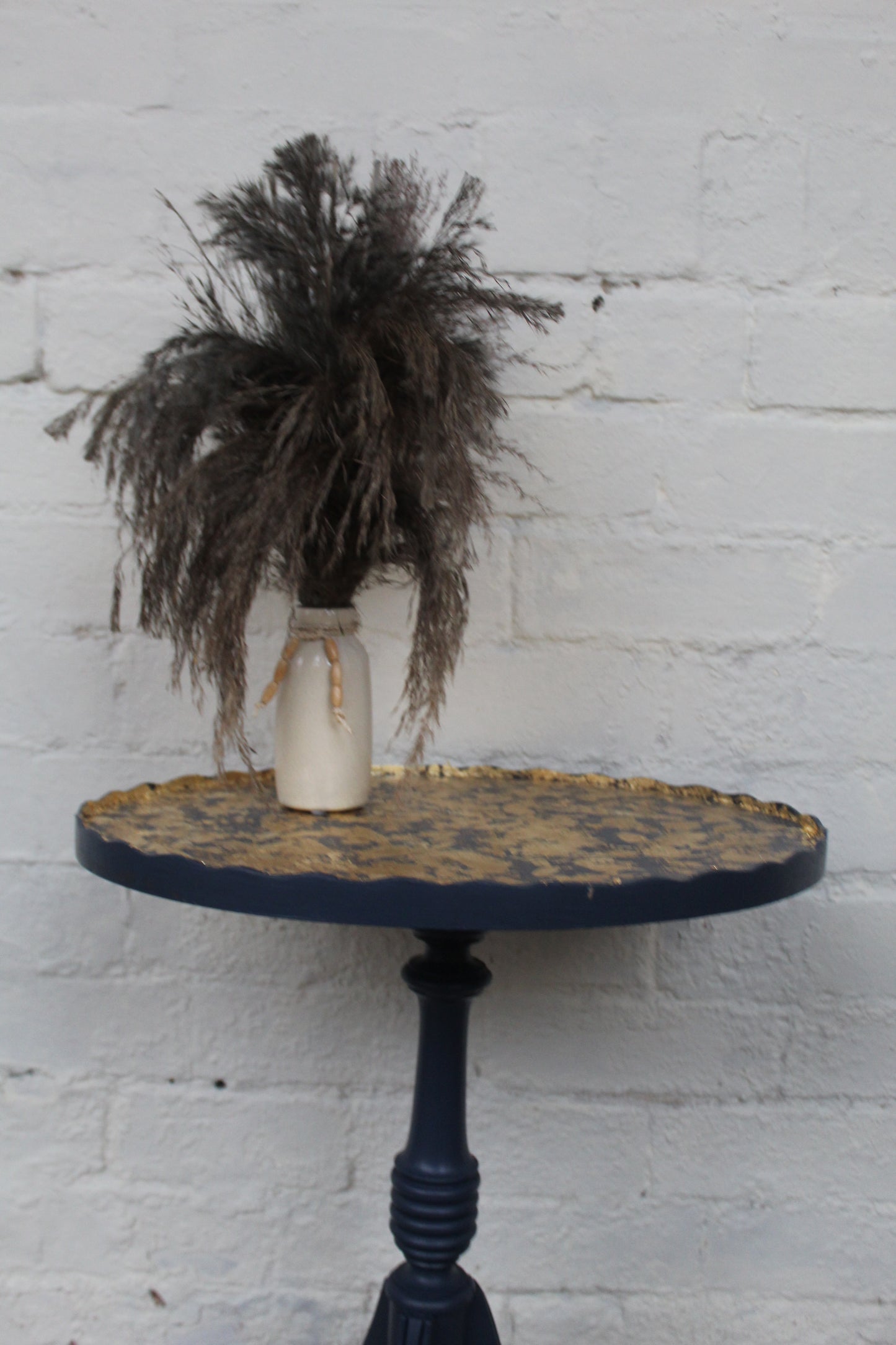 Delano Navy Blue and Gold Pie Crust Plant Stand