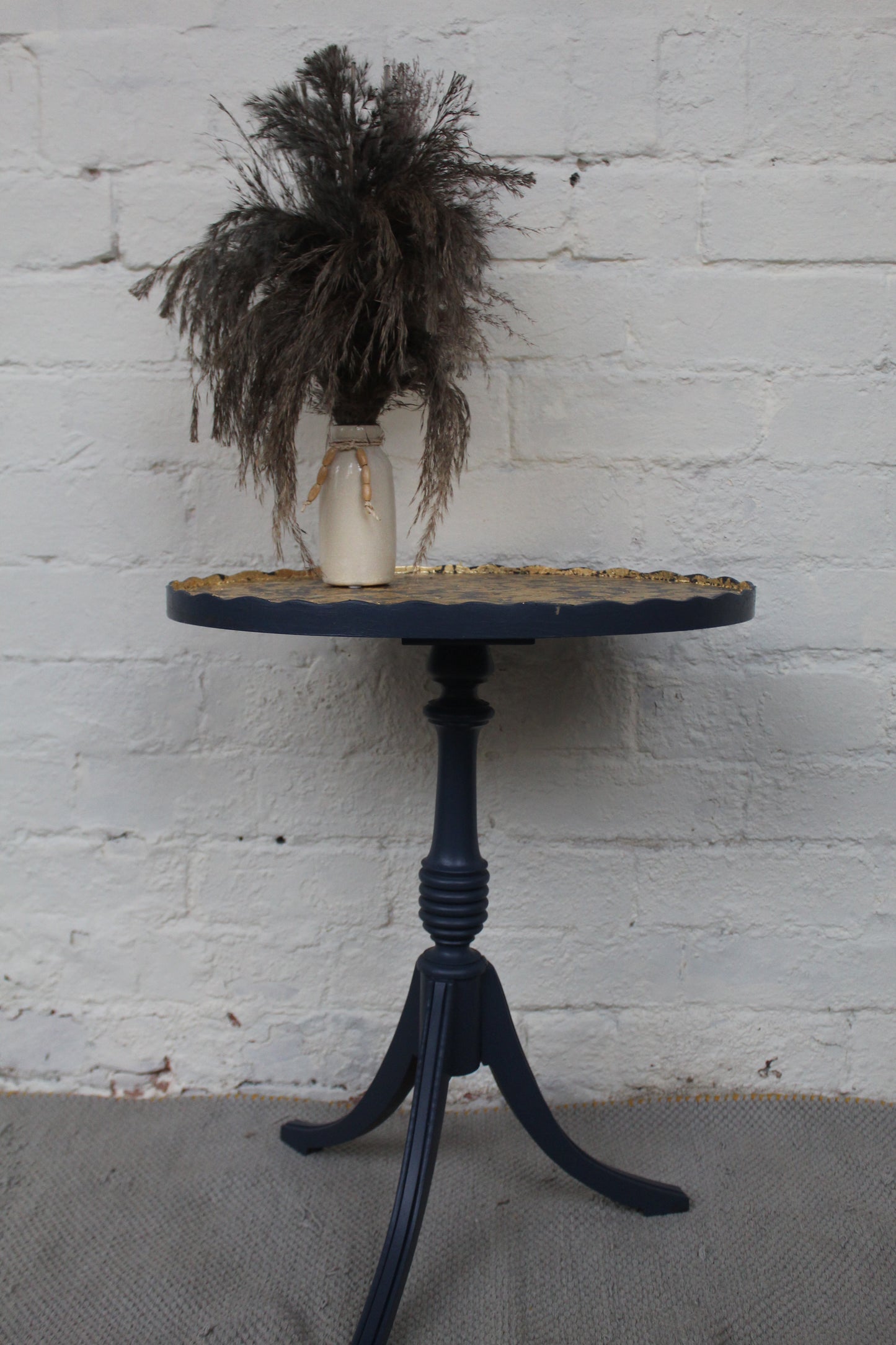 Delano Navy Blue and Gold Pie Crust Plant Stand