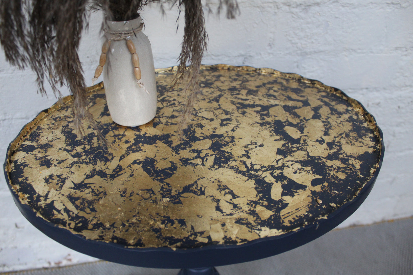 Delano Navy Blue and Gold Pie Crust Plant Stand