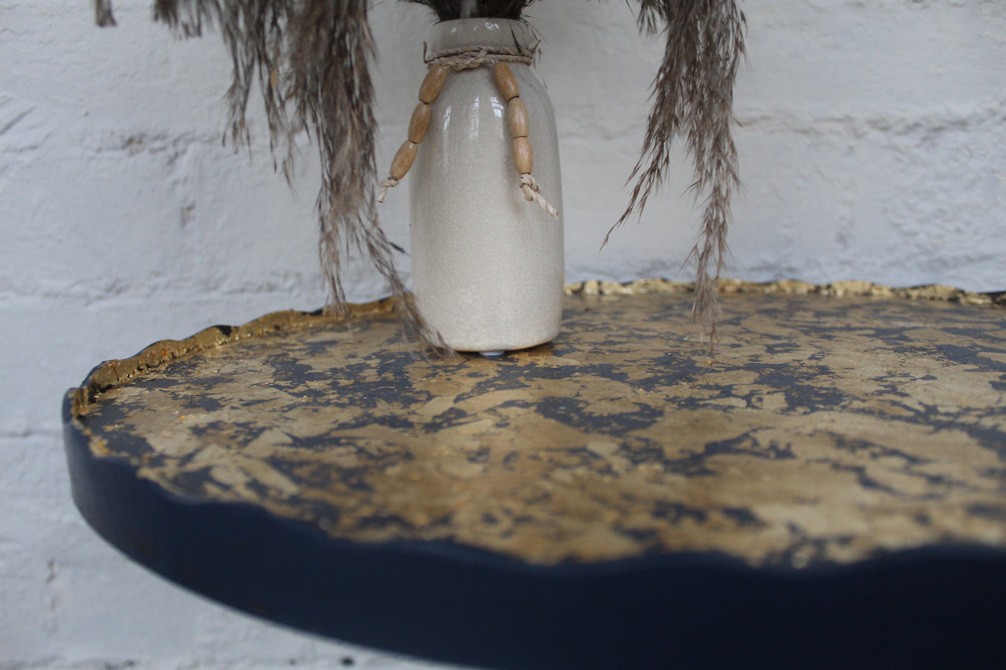 Delano Navy Blue and Gold Pie Crust Plant Stand