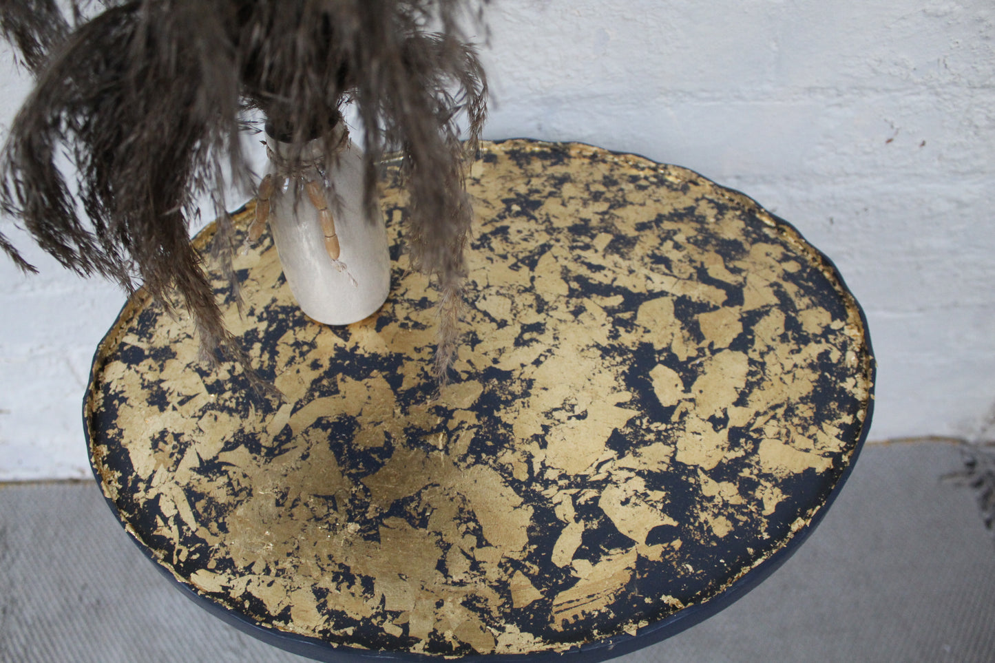 Delano Navy Blue and Gold Pie Crust Plant Stand
