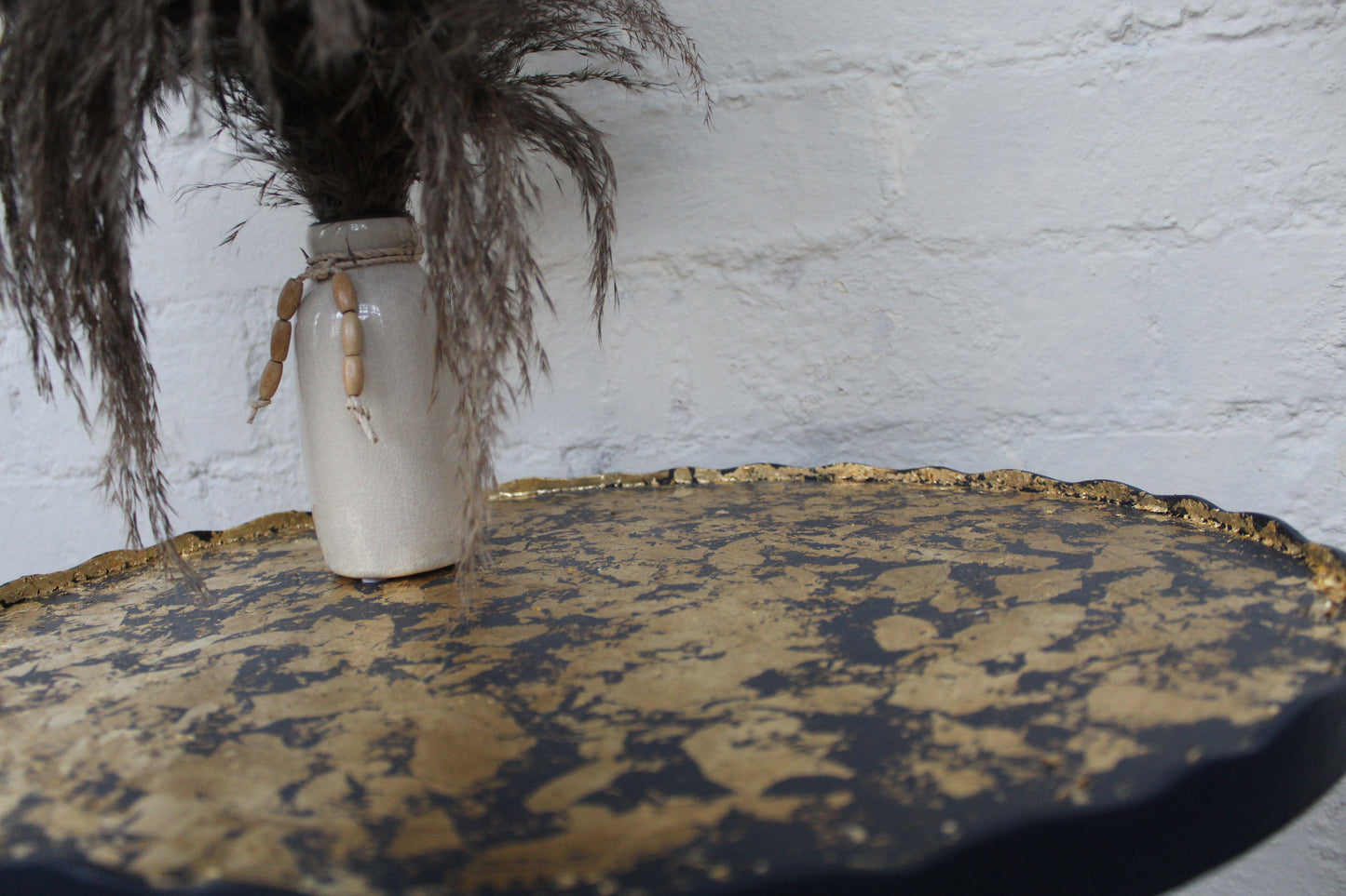 Delano Navy Blue and Gold Pie Crust Plant Stand