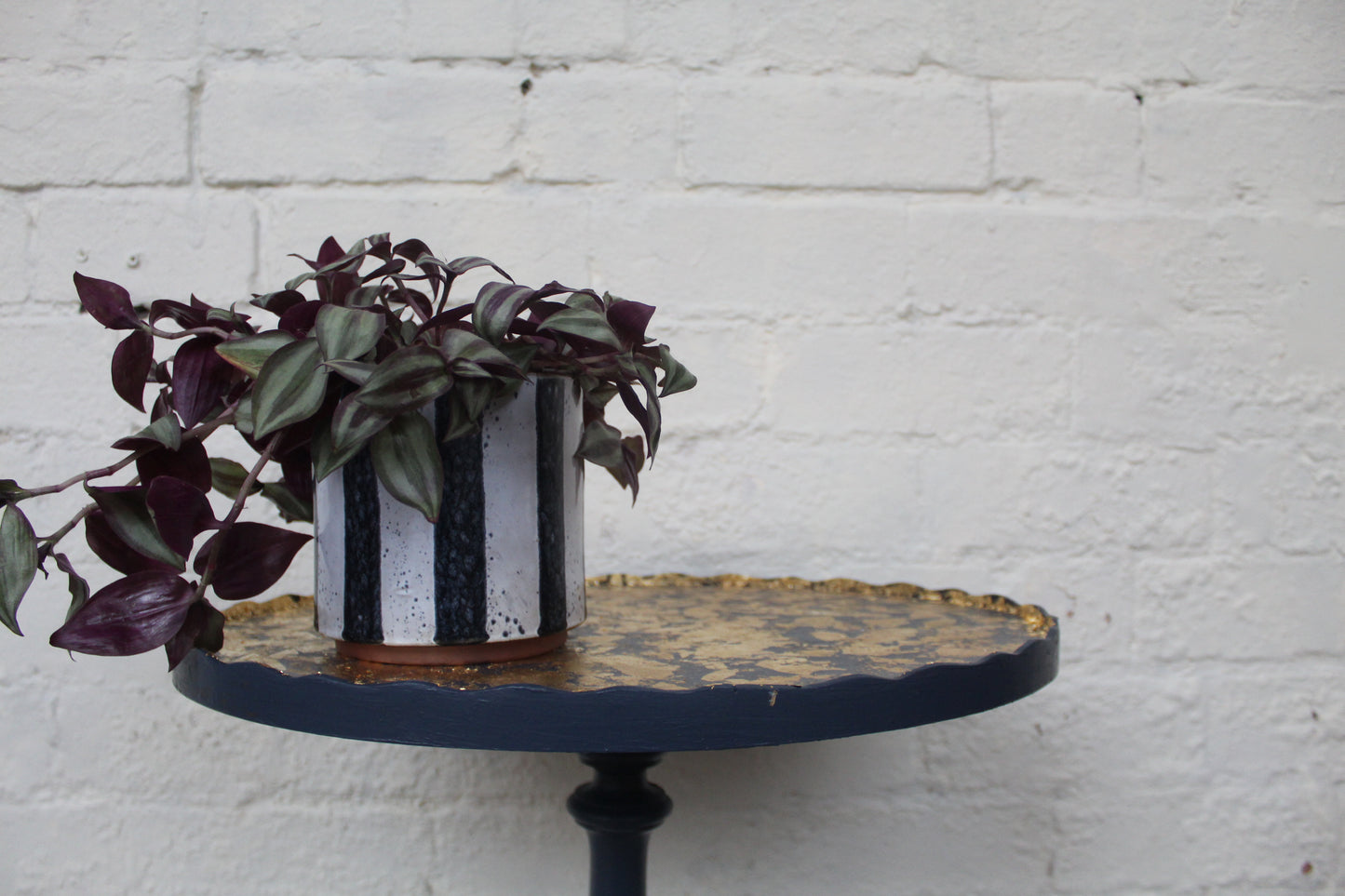 Delano Navy Blue and Gold Pie Crust Plant Stand
