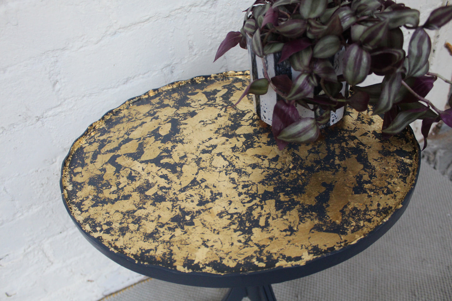 Delano Navy Blue and Gold Pie Crust Plant Stand