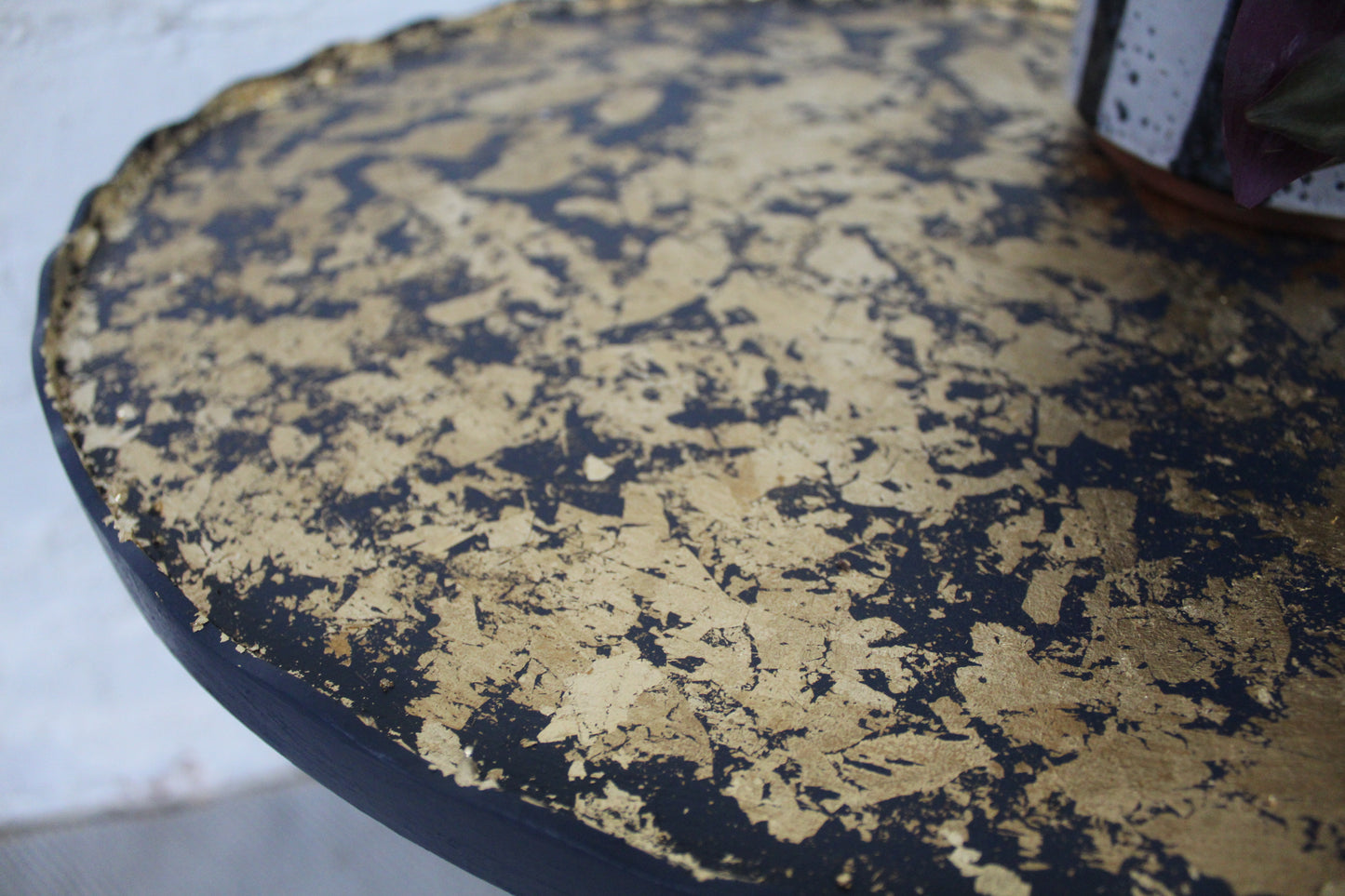 Delano Navy Blue and Gold Pie Crust Plant Stand