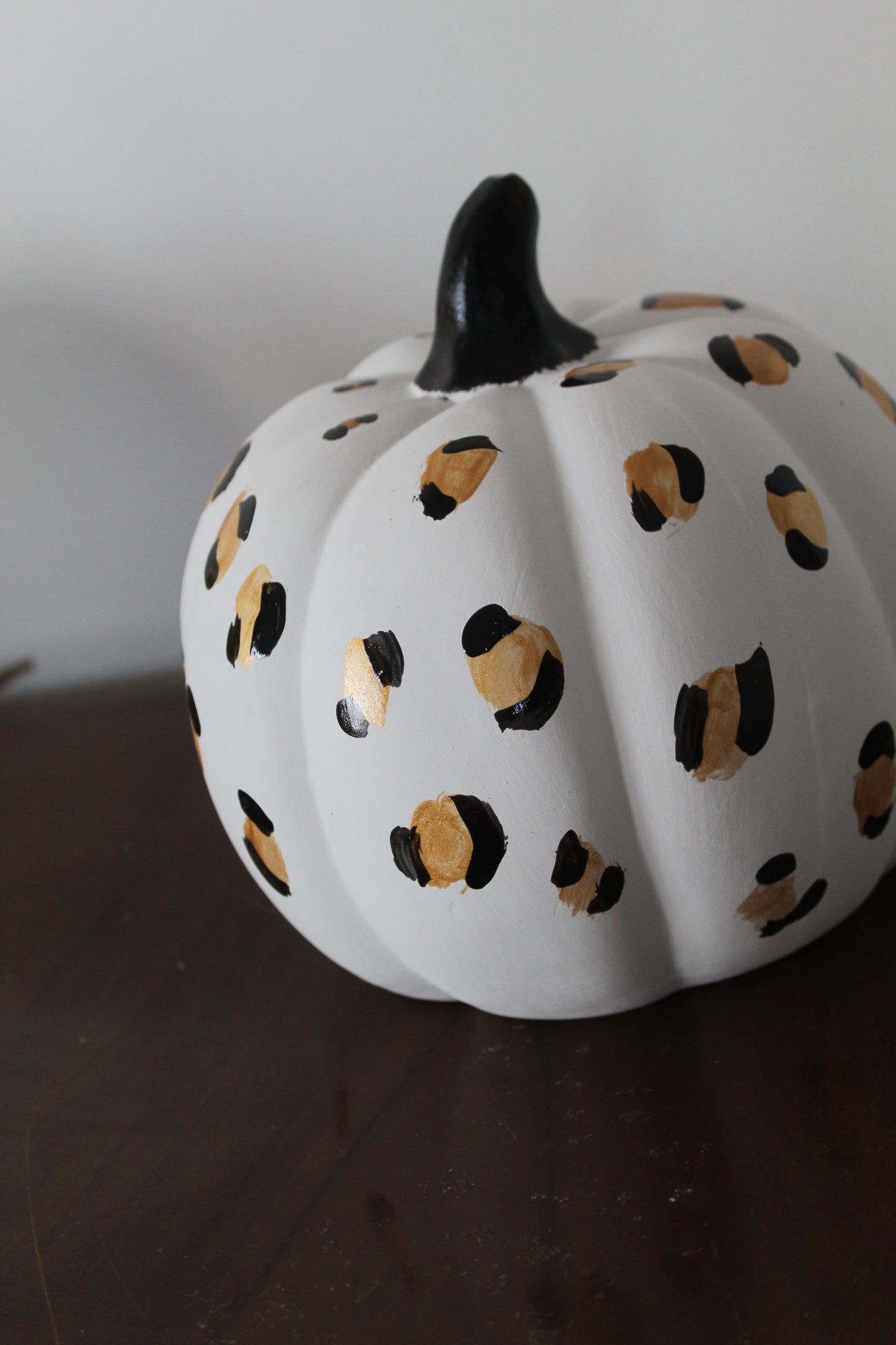 White and Leopard Print Hand painted ceramic pumpkin