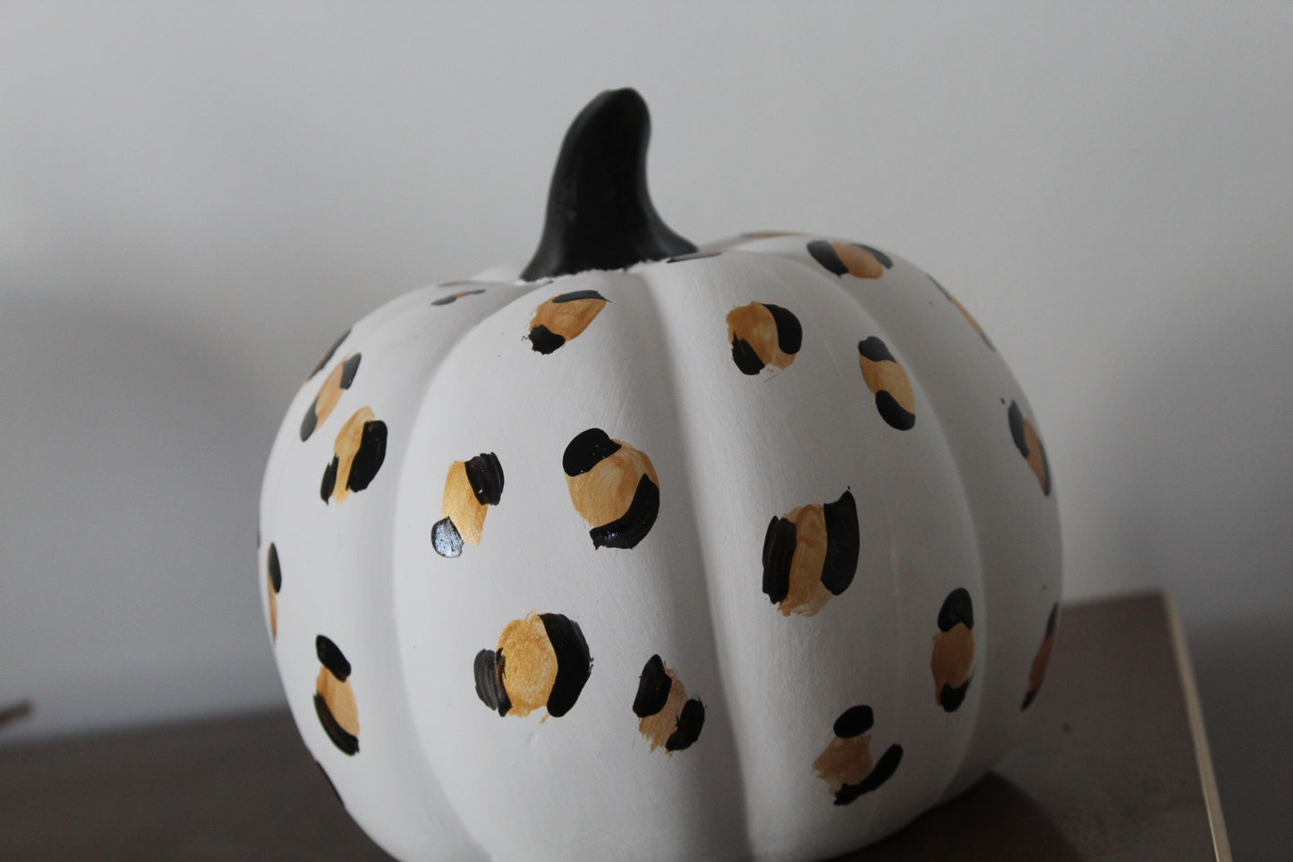White and Leopard Print Hand painted ceramic pumpkin