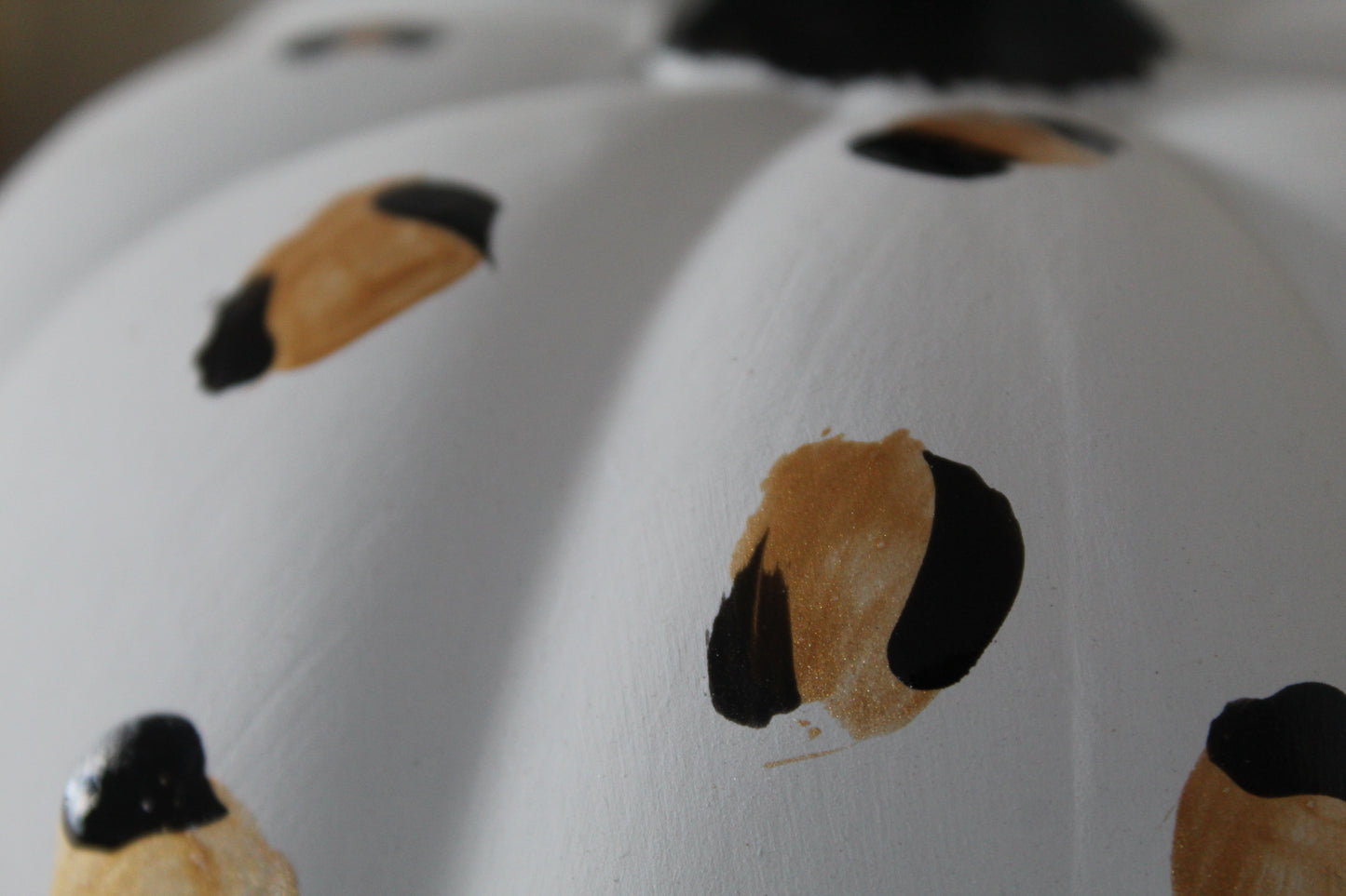 White and Leopard Print Hand painted ceramic pumpkin