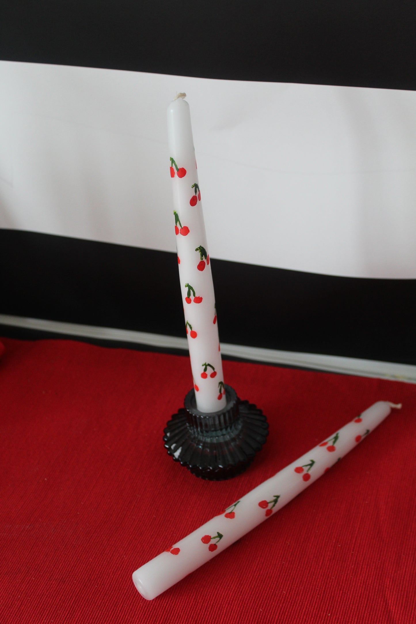 Set of 2 Handpainted Cherry Candles