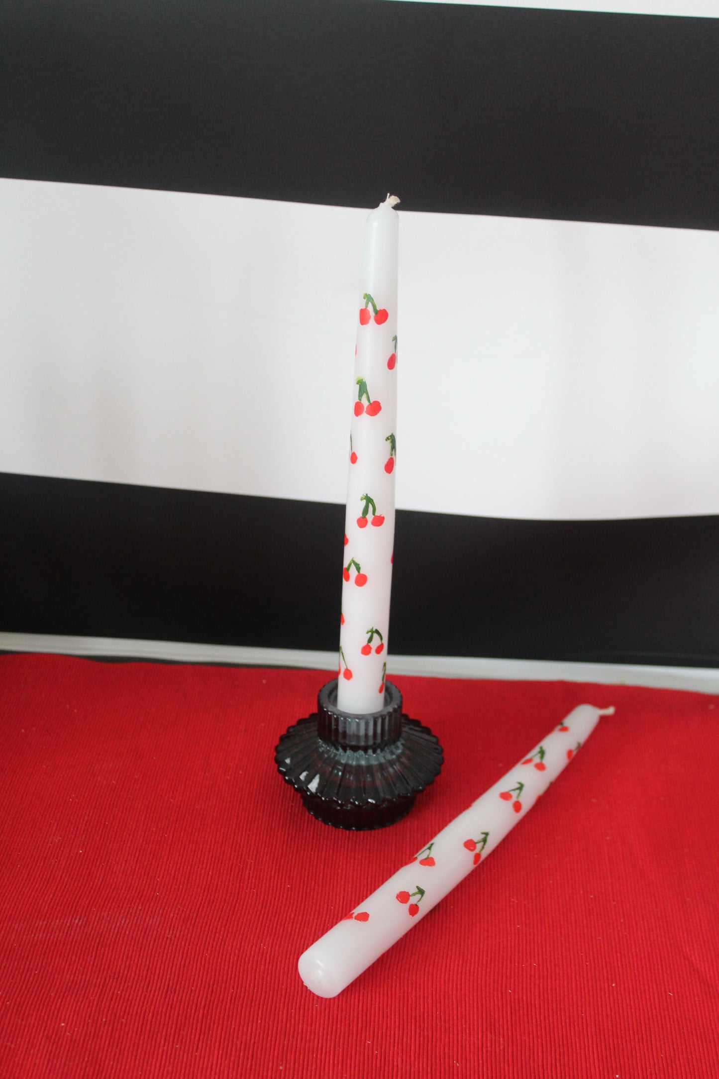 Set of 2 Handpainted Cherry Candles