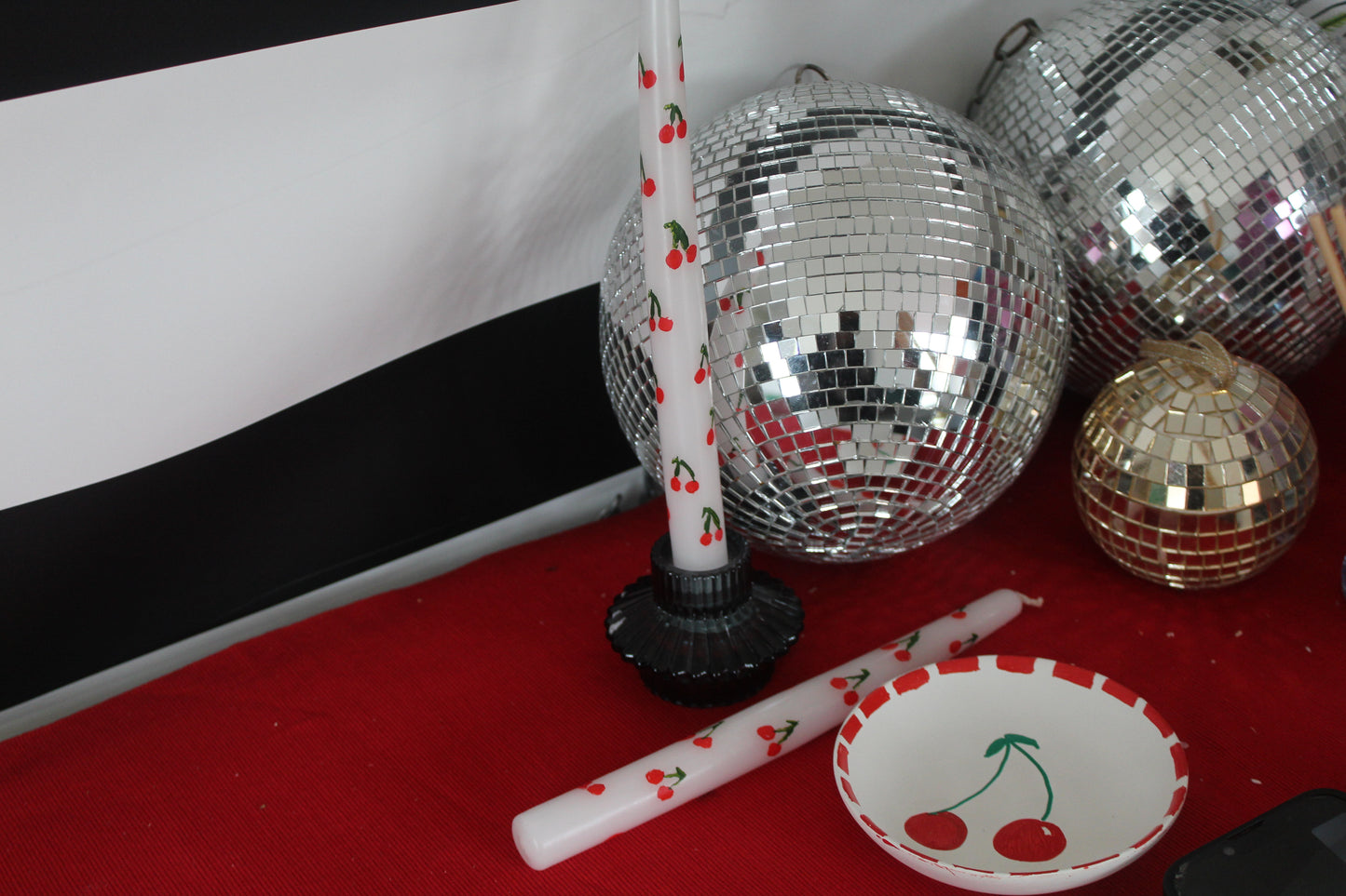 Set of 2 Handpainted Cherry Candles