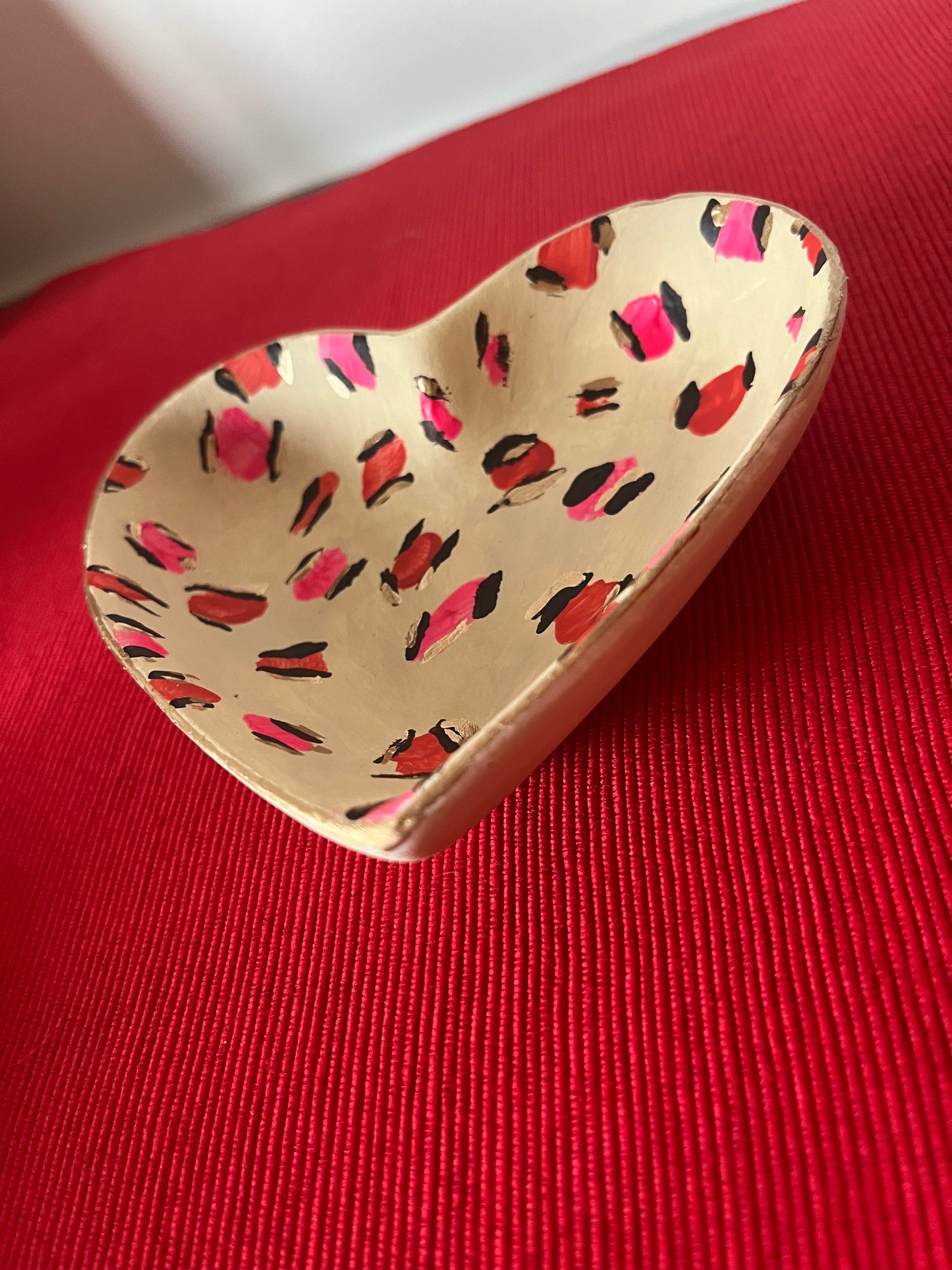 Neon Pink and Red Leopard Print Heart-Shaped Trinket Dish
