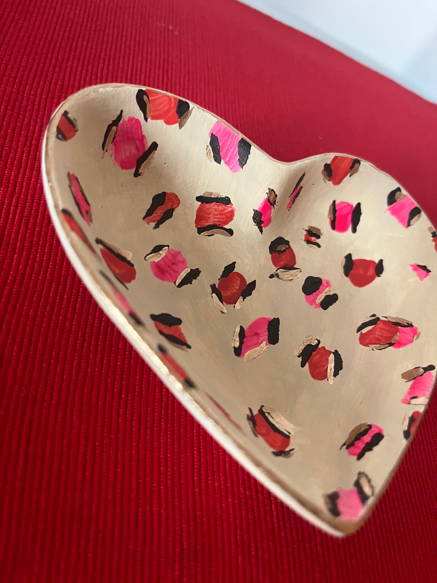 Neon Pink and Red Leopard Print Heart-Shaped Trinket Dish