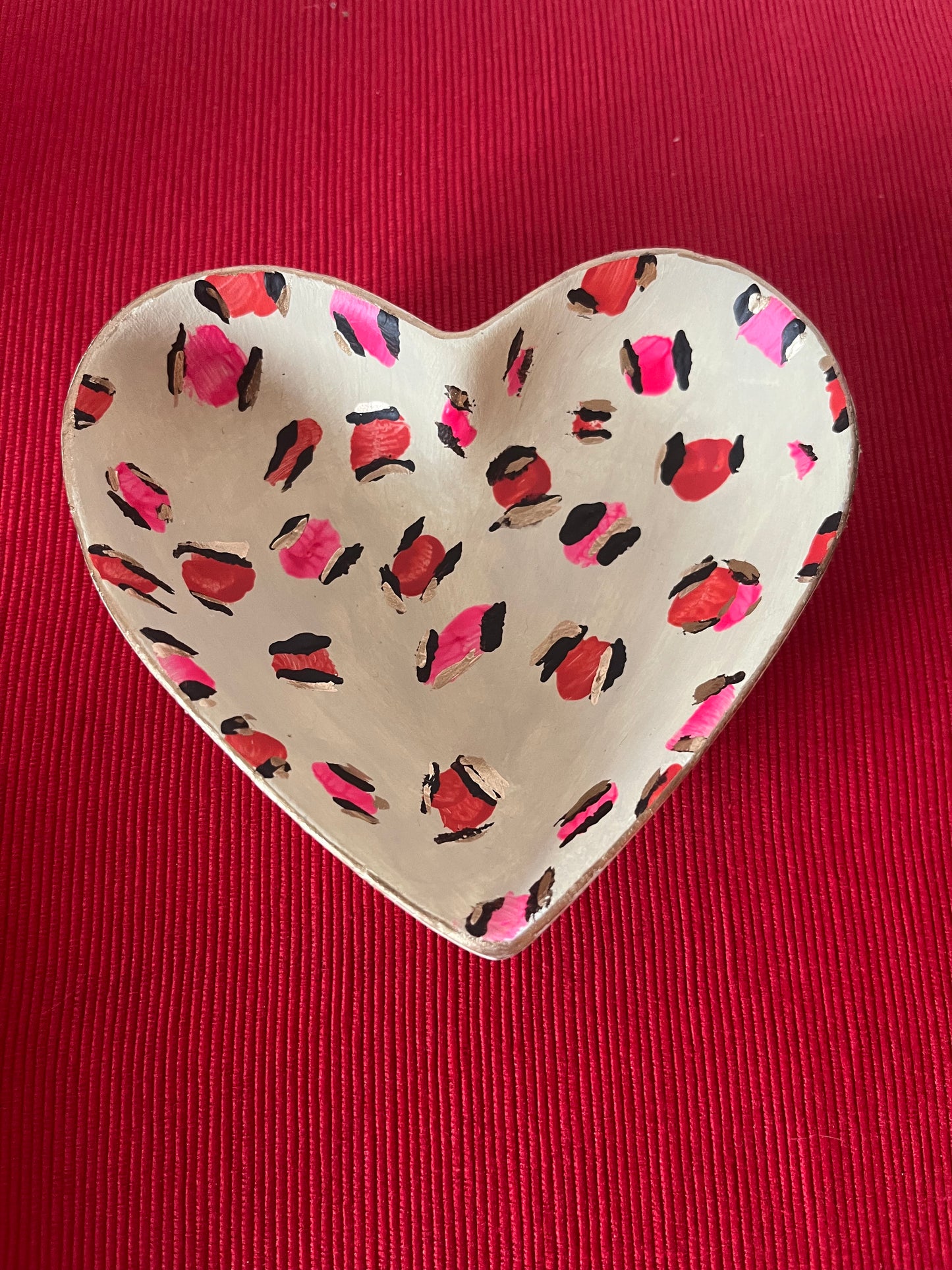 Neon Pink and Red Leopard Print Heart-Shaped Trinket Dish