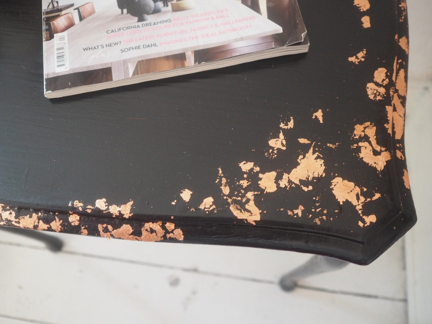 Black Side Table Hand-finished with Copper Leaf