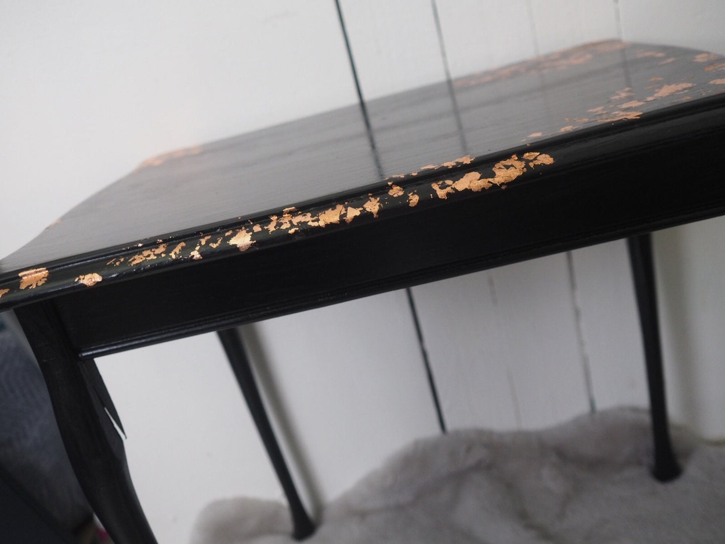 Black Side Table Hand-finished with Copper Leaf