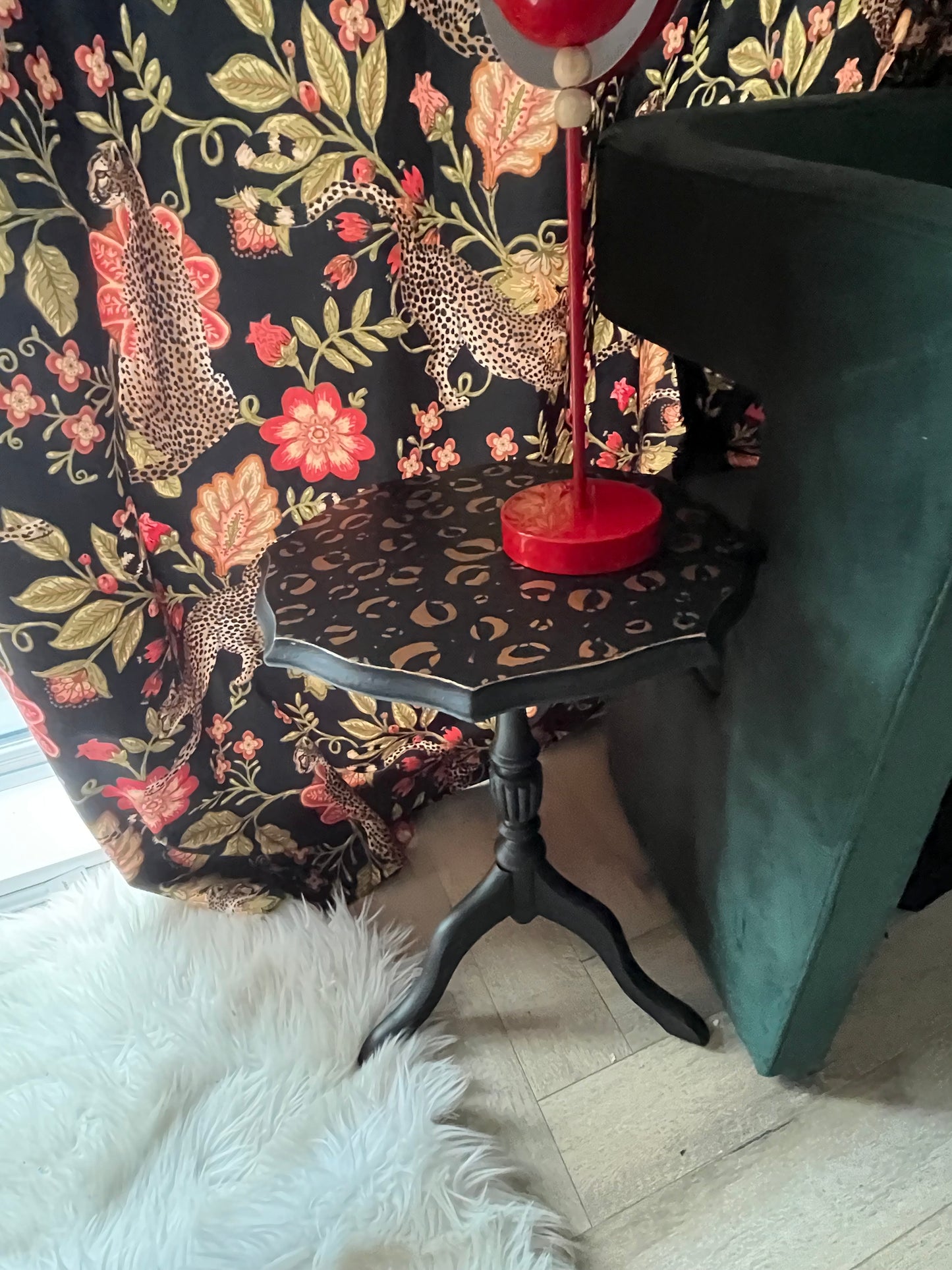 Black and Gold Hand Finished Leopard Print Side Table