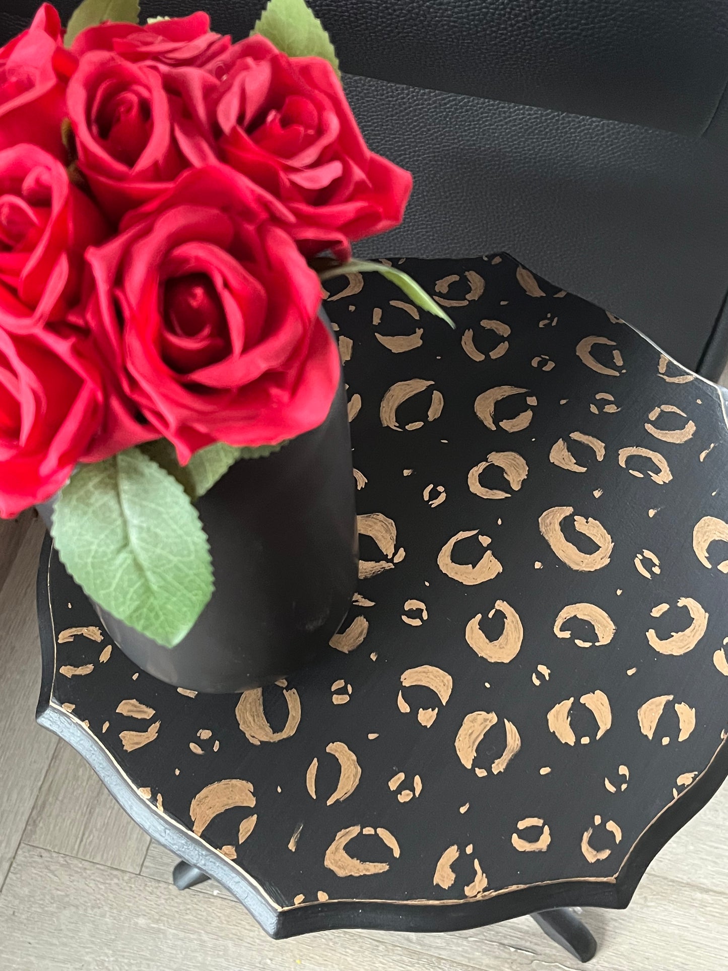 Black and Gold Hand Finished Leopard Print Side Table