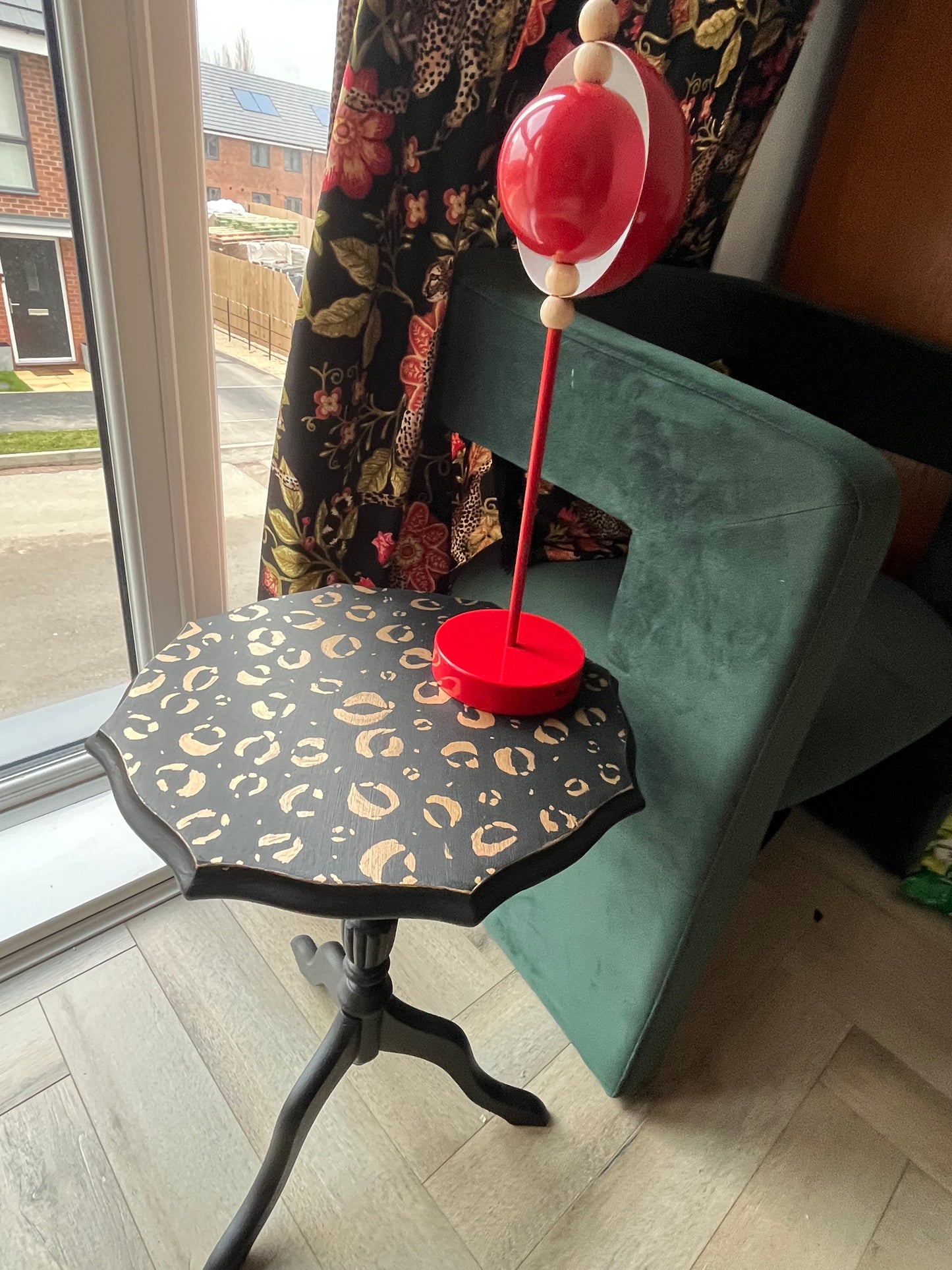 Black and Gold Hand Finished Leopard Print Side Table