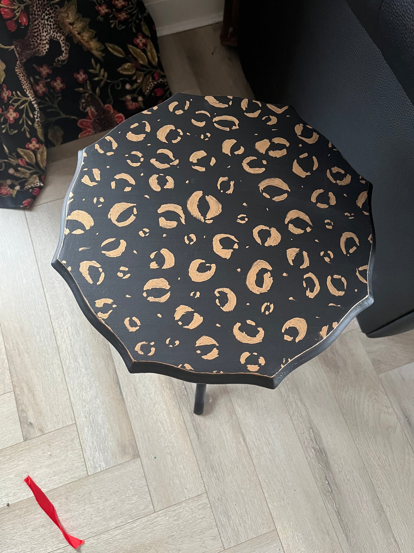 Black and Gold Hand Finished Leopard Print Side Table