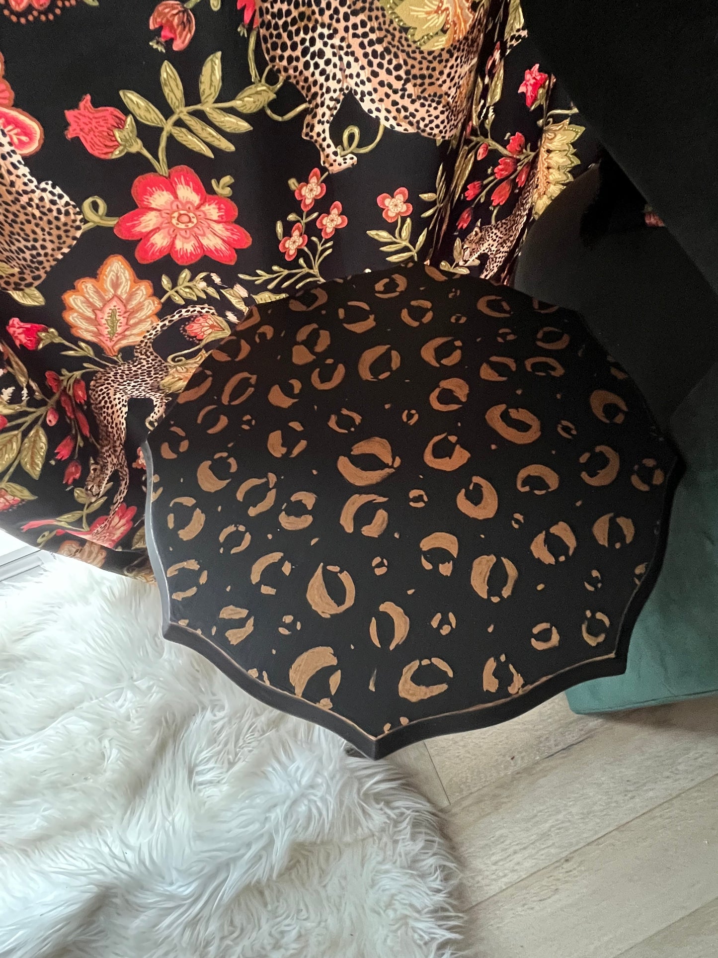 Black and Gold Hand Finished Leopard Print Side Table