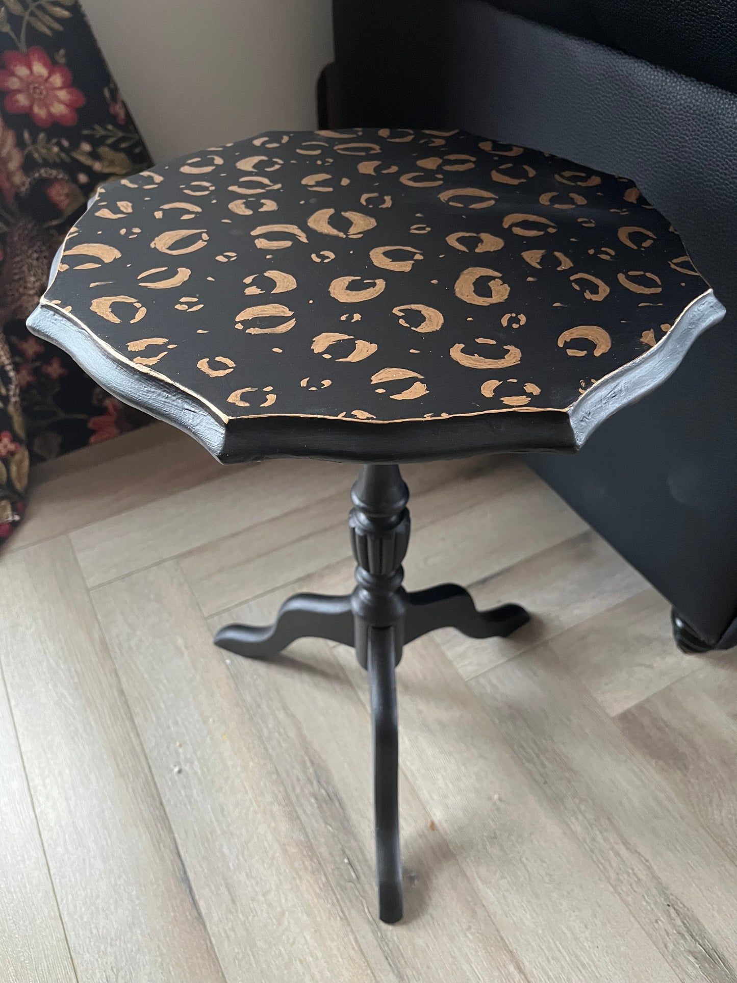 Black and Gold Hand Finished Leopard Print Side Table
