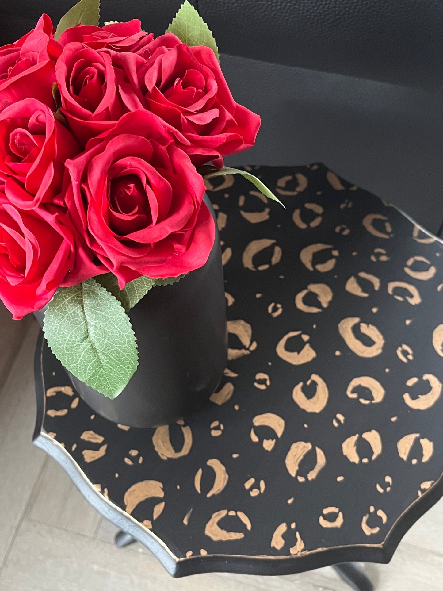 Black and Gold Hand Finished Leopard Print Side Table