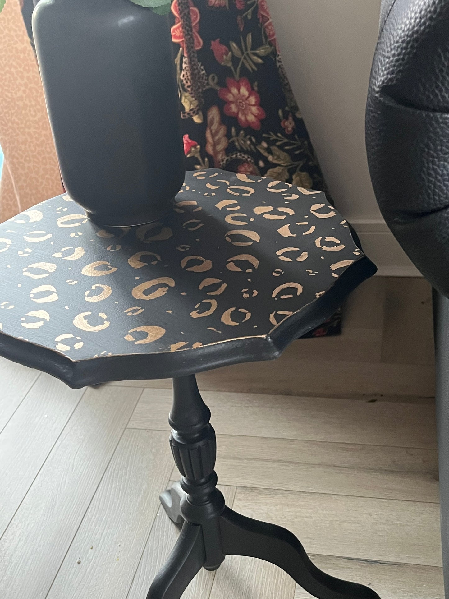 Black and Gold Hand Finished Leopard Print Side Table