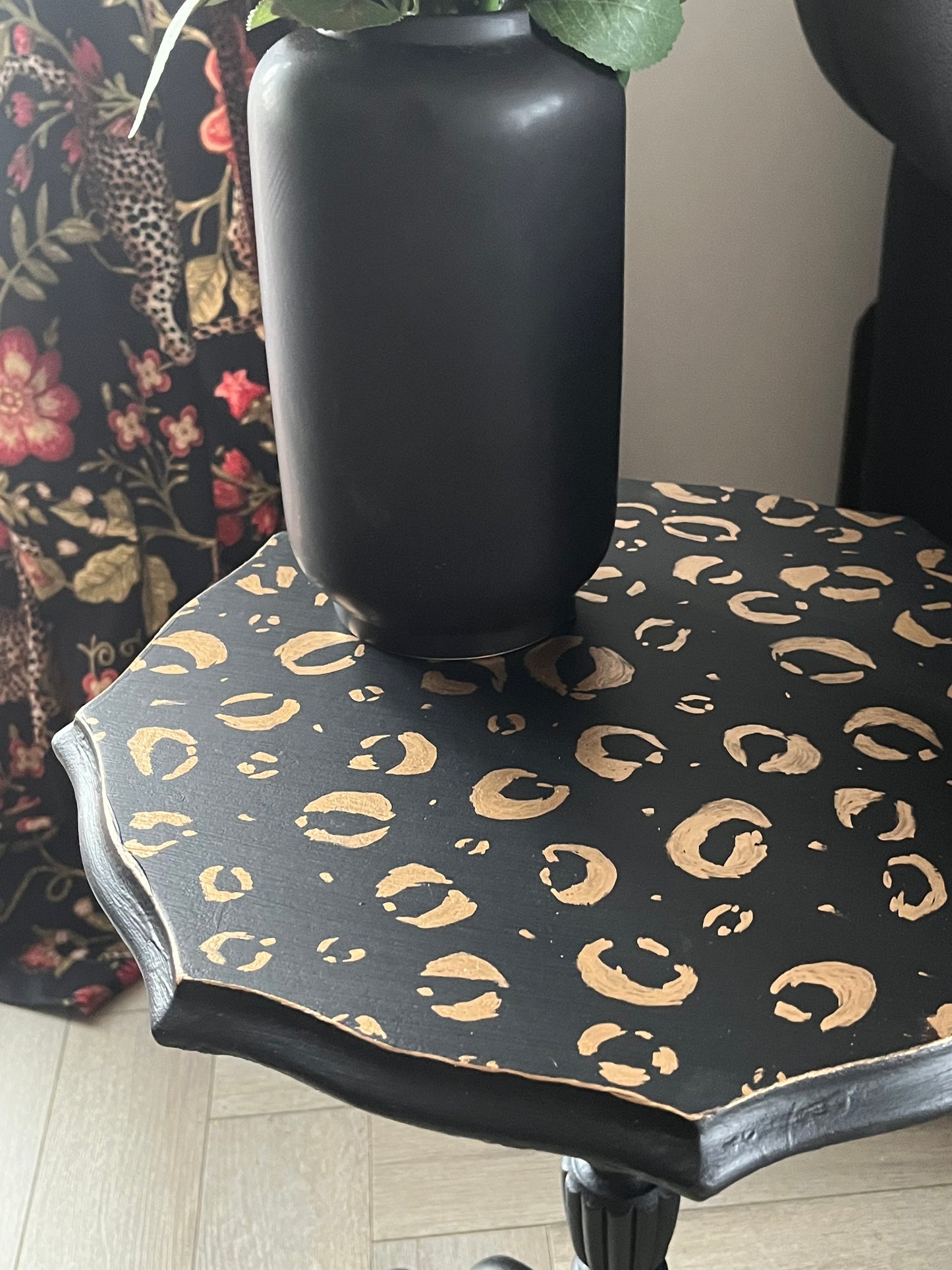 Black and Gold Hand Finished Leopard Print Side Table