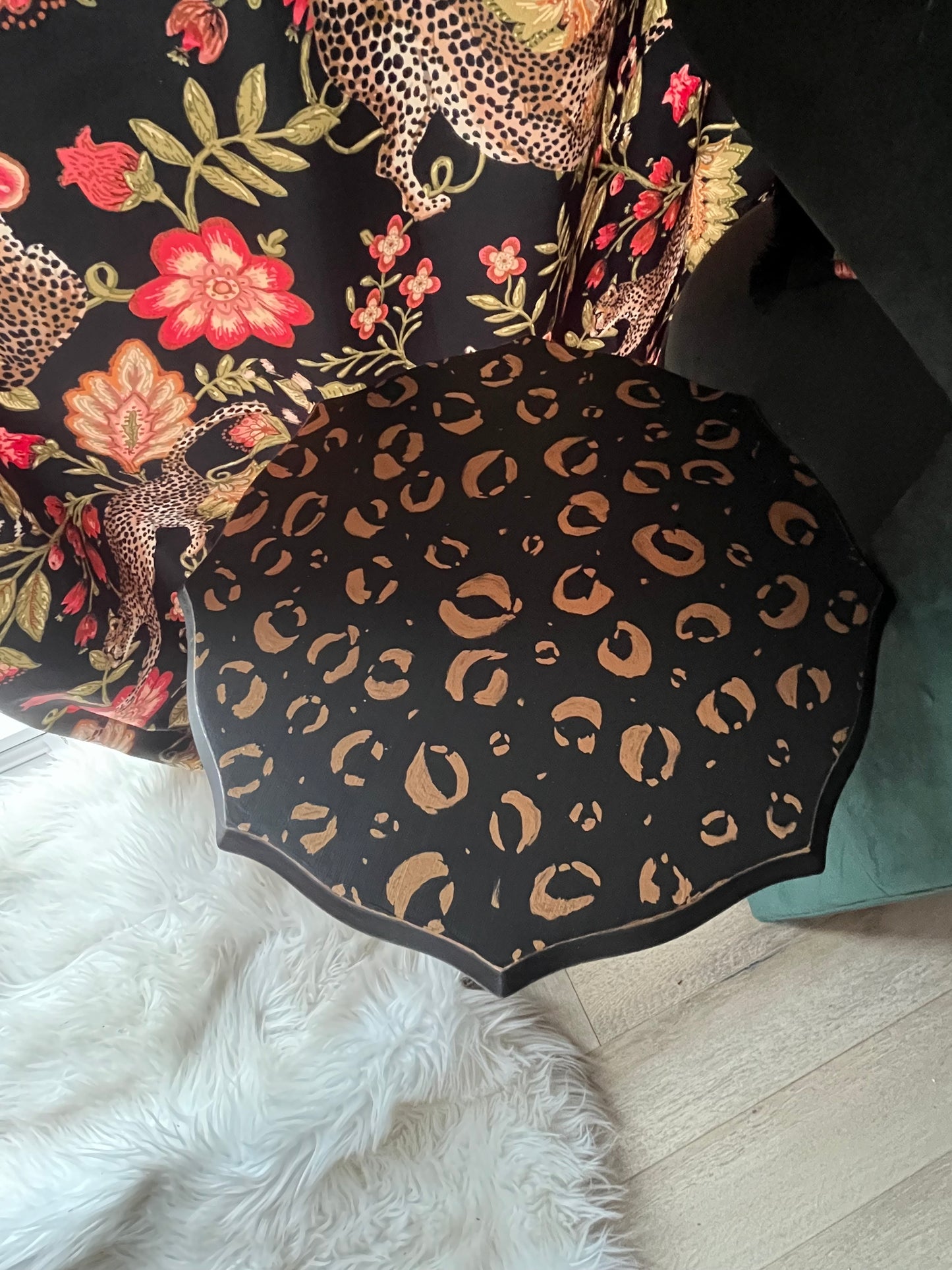 Black and Gold Hand Finished Leopard Print Side Table