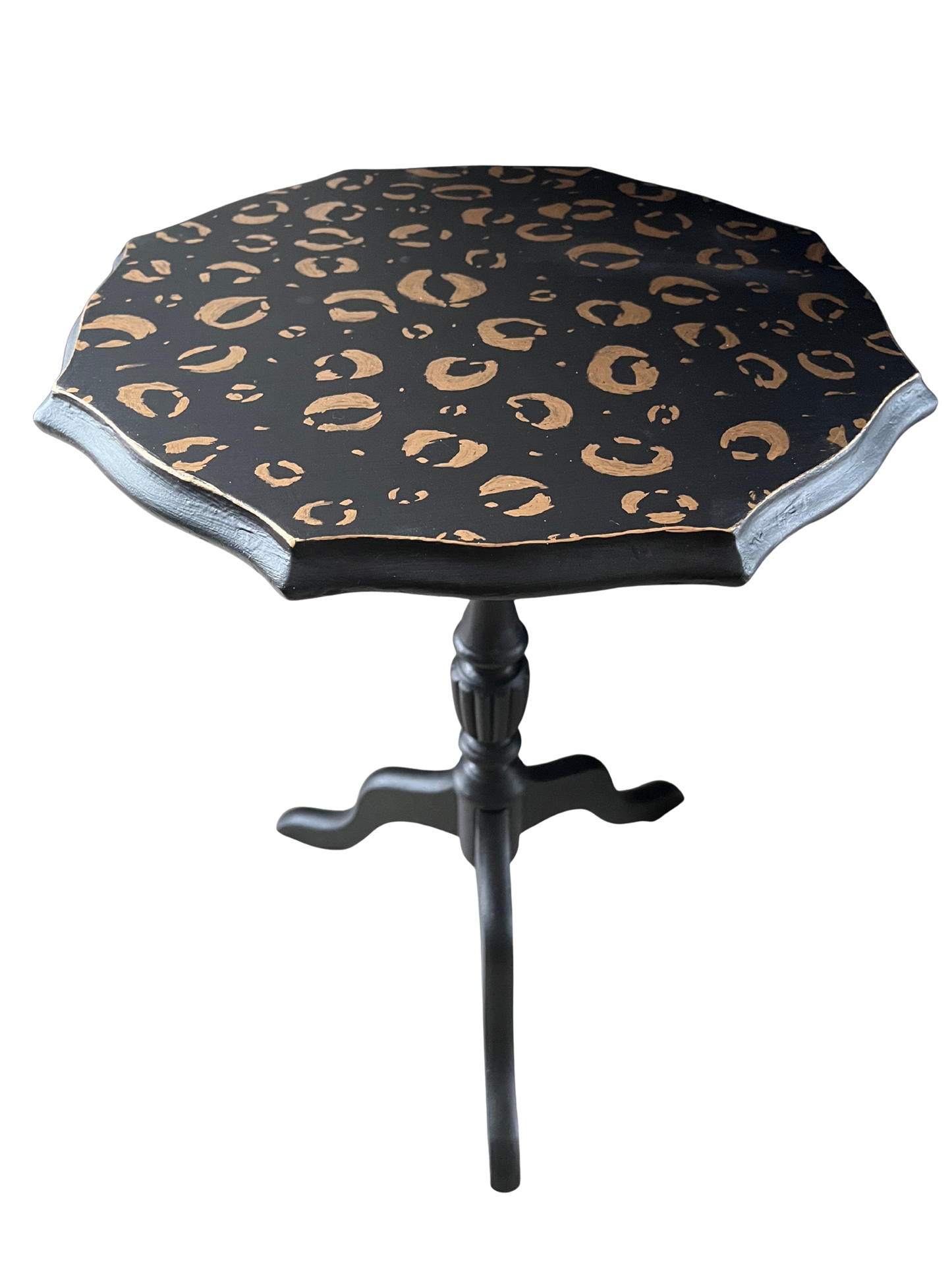 Black and Gold Hand Finished Leopard Print Side Table