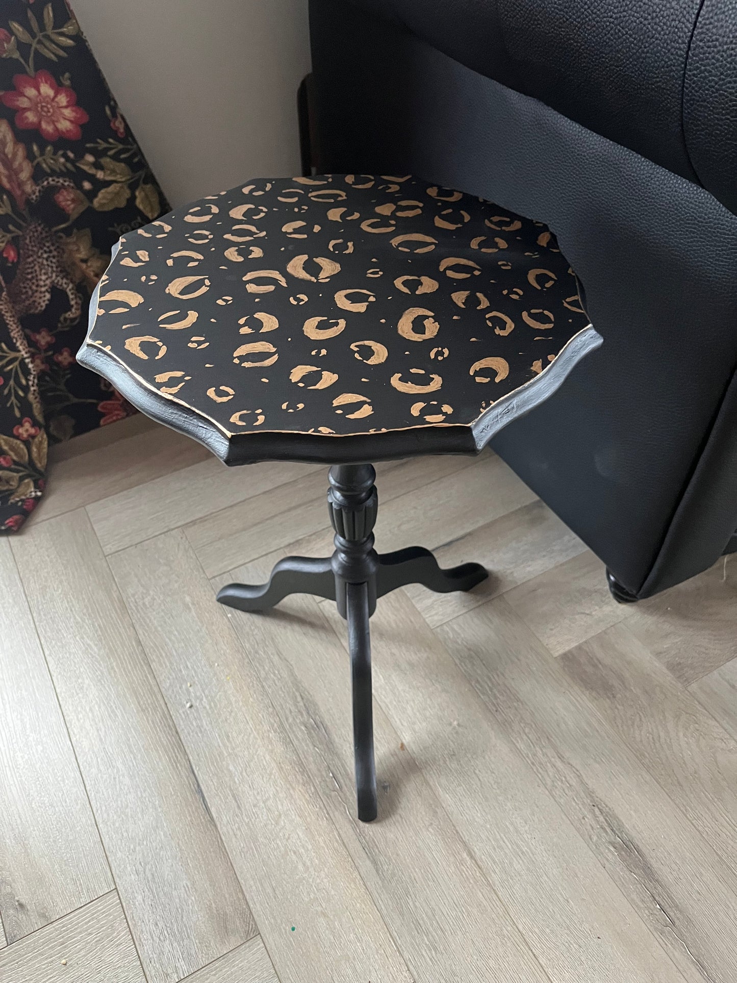 Black and Gold Hand Finished Leopard Print Side Table