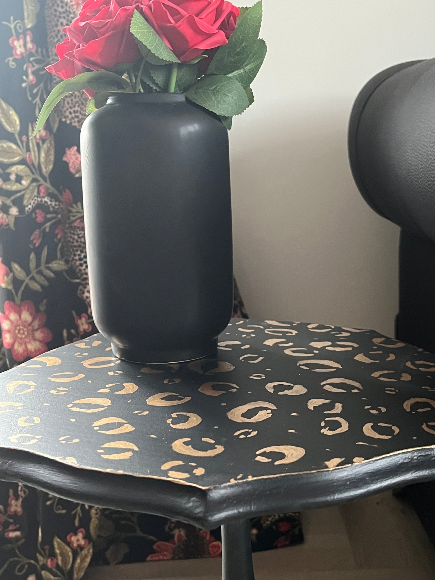 Black and Gold Hand Finished Leopard Print Side Table