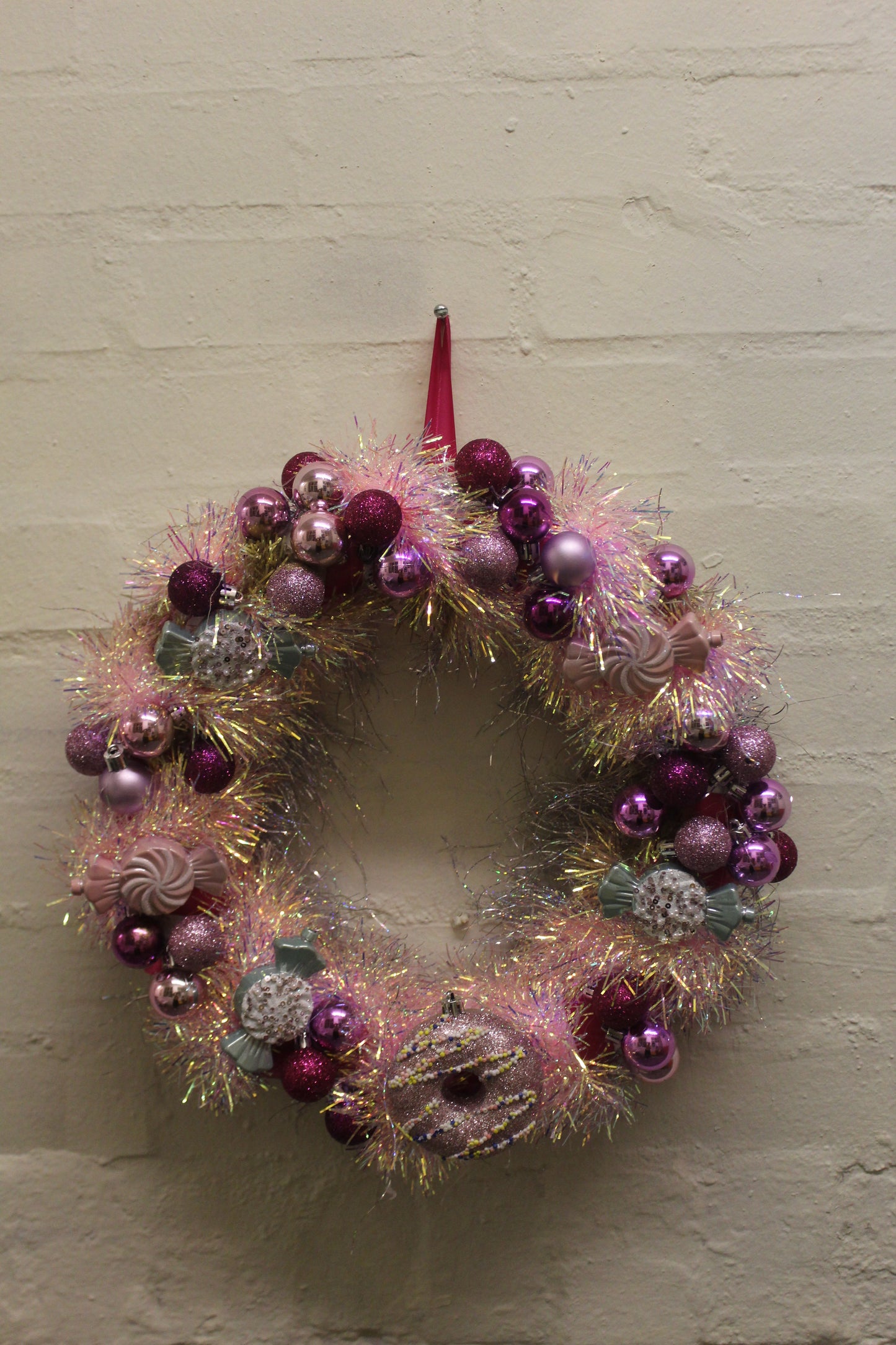 Kitsch Maximalist Candy and Donut themed Christmas wreath