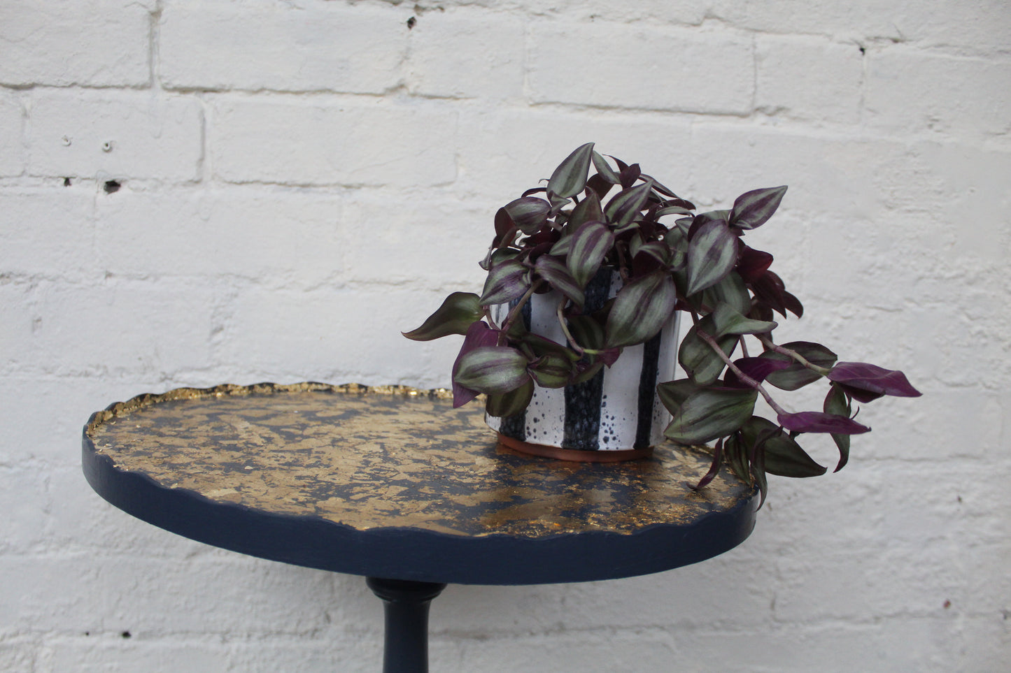 Delano Navy Blue and Gold Pie Crust Plant Stand