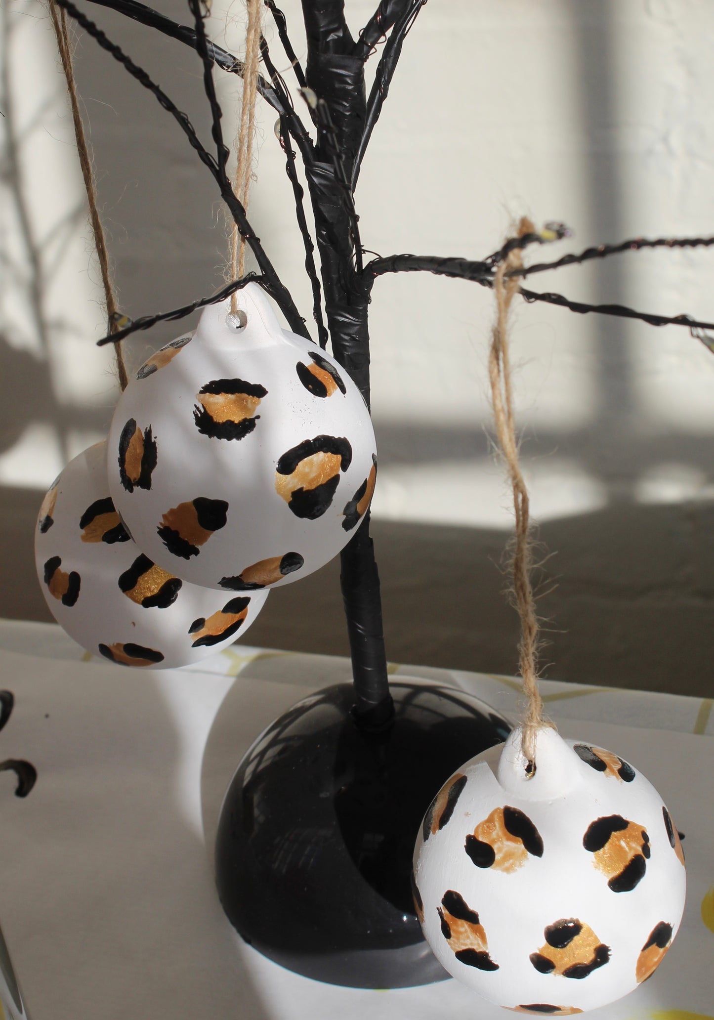Set of 3 handpainted leopard print baubles