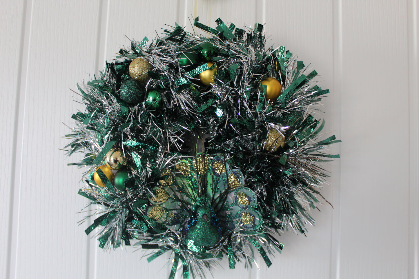 Green Peacock Themed Wreath