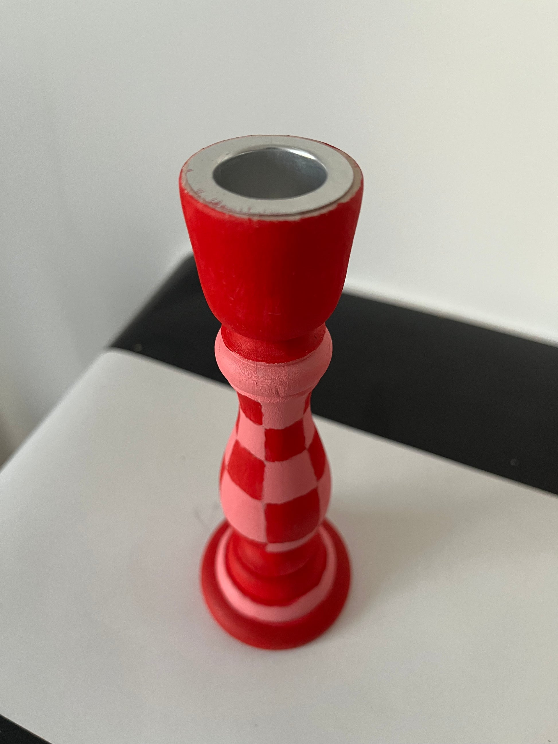 Pink and Red chequered handpainted candlestick | Melissa Monica Design 