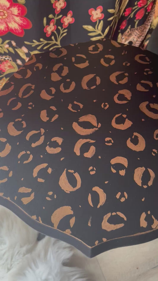 Black and Gold Hand Finished Leopard Print Side Table