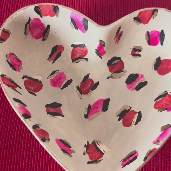 Neon Pink and Red Leopard Print Heart-Shaped Trinket Dish