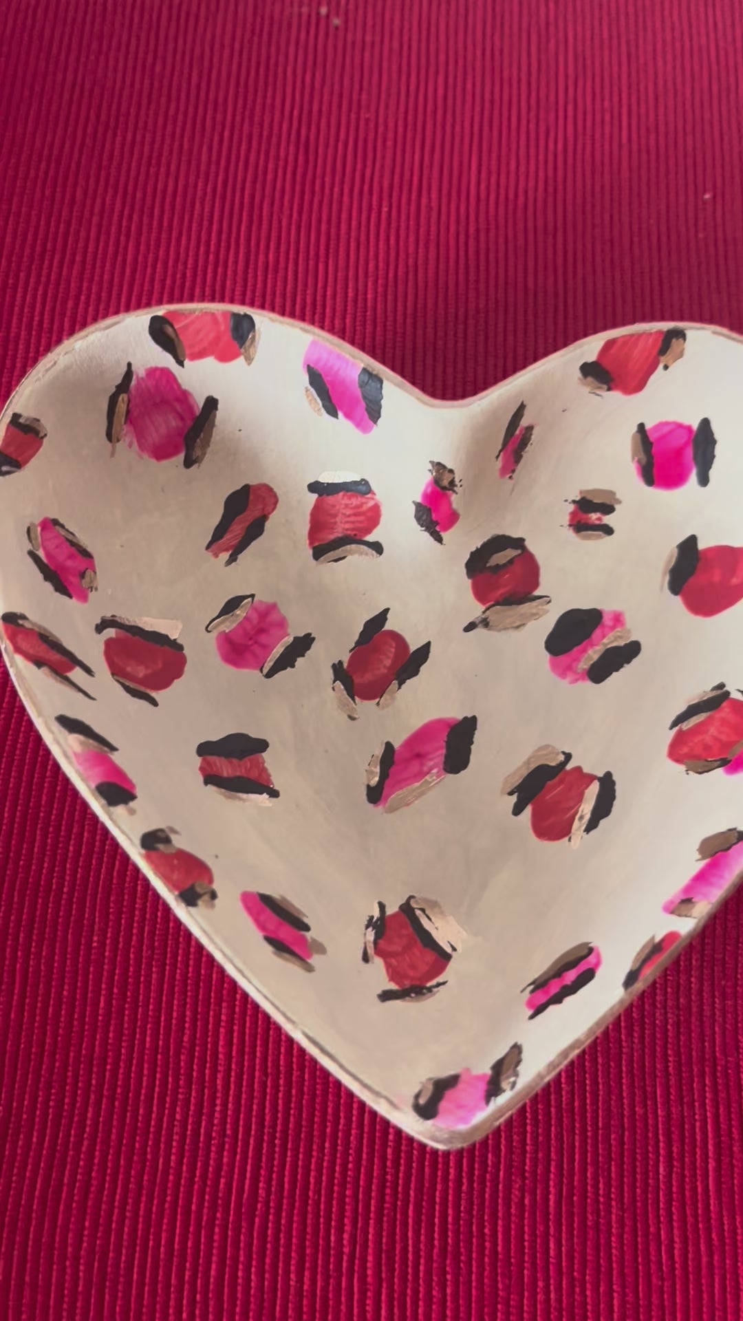 Neon Pink and Red Leopard Print Heart-Shaped Trinket Dish