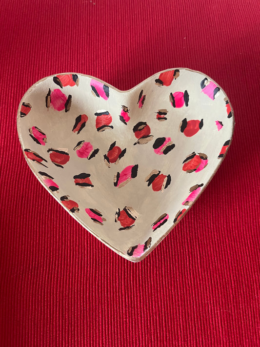 Neon Pink and Red Leopard Print Heart-Shaped Trinket Dish
